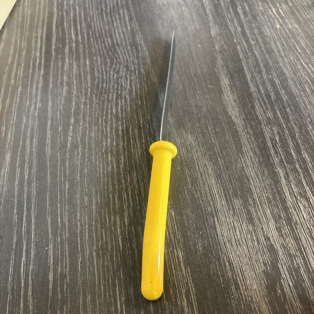Suncraft Stainless Steel Serrated Kitchen Knife 4.75" Blade Vintage Japan Yellow